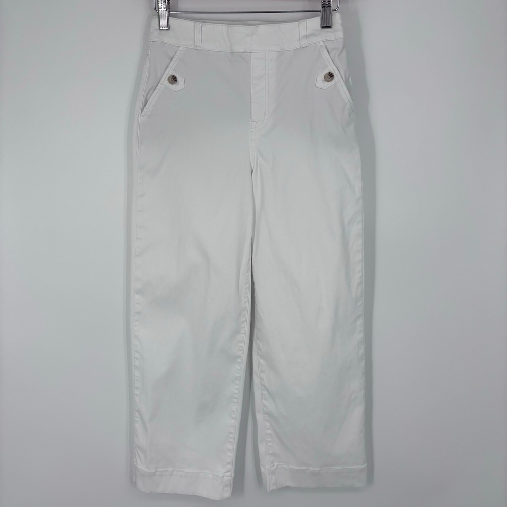 Spanx Supersmooth Stretch Twill Cropped Wide Leg Pants Sz S White Sailor Utility